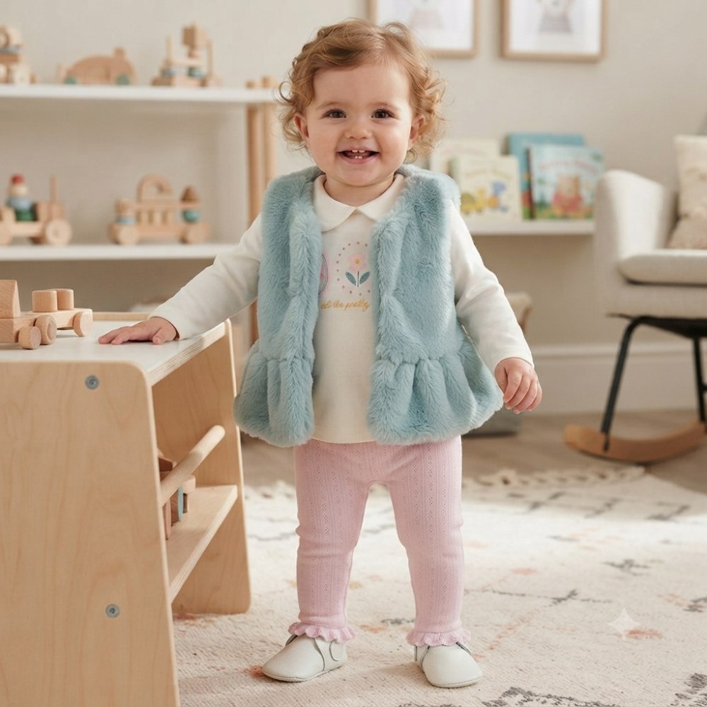 J15539INF: Baby Girls Faux Fur Gilet, Top & Legging Outfit (12-24 Months) J15539INF: Baby Girls Faux Fur Gilet, Top & Legging Outfit (12-24 Months)